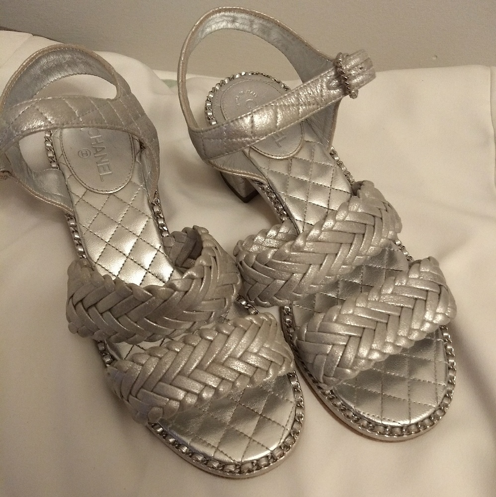 Chanel Metallic Braid Sandals